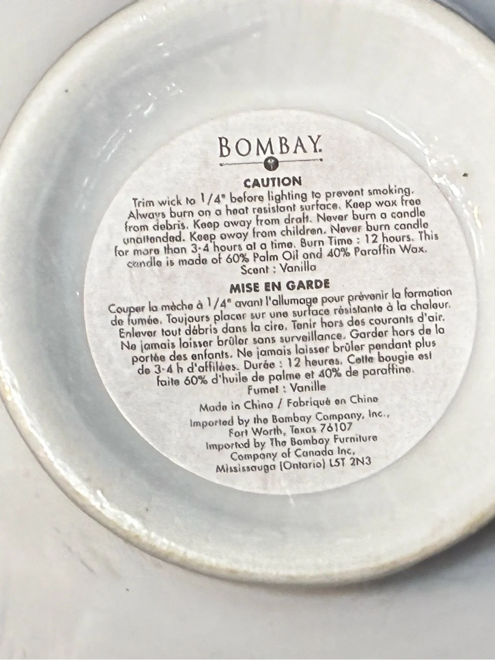 BOMBAY COMPANY Bowl In Candle Set Chinoiserie Blue White Porcelain- Vanilla
